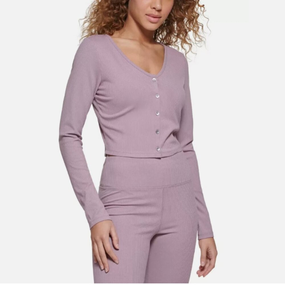 Calvin Klein Performance Women's Slim Fit Cardigan Cropped Ribbed Dark Pink L